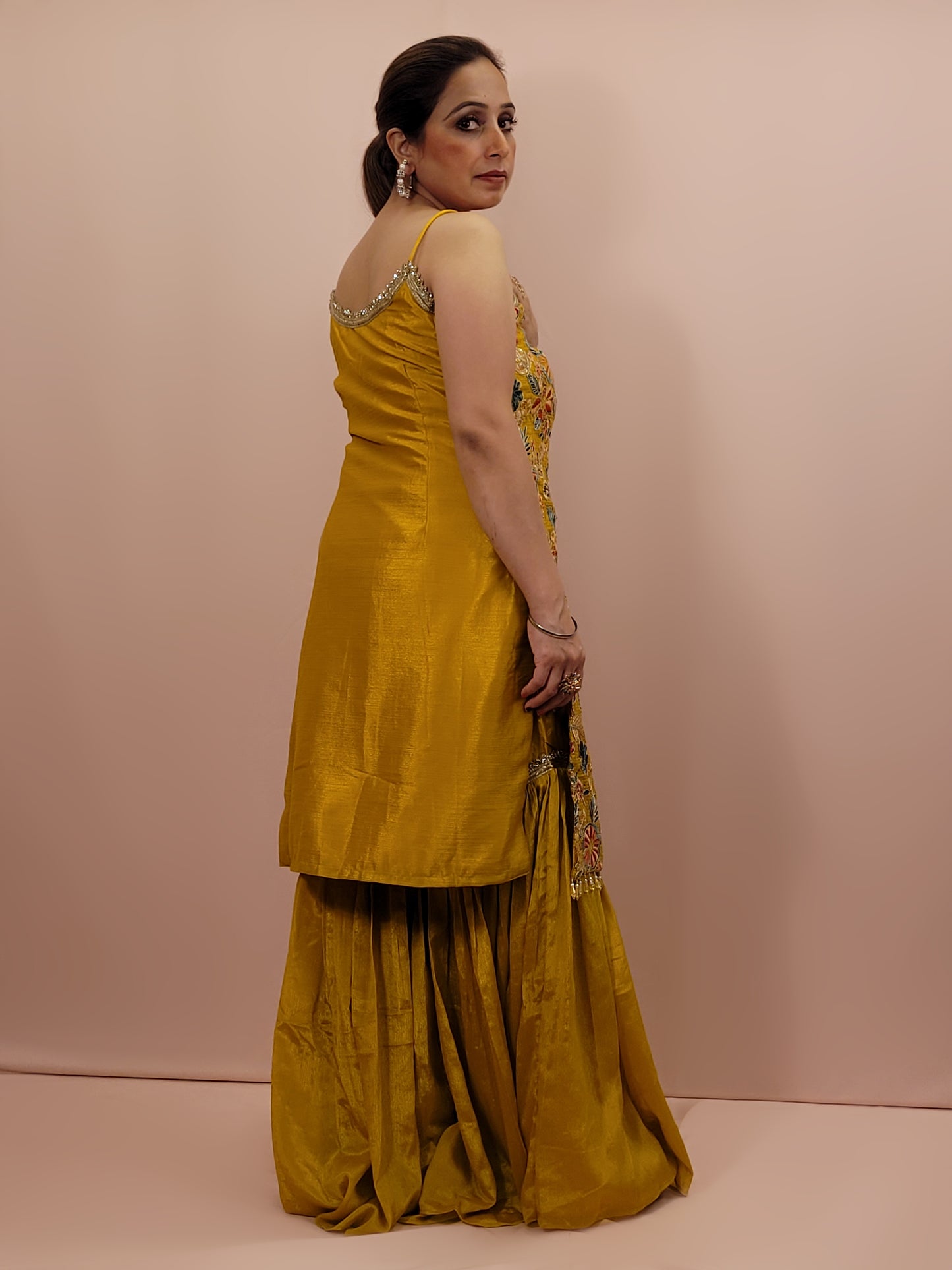 Yellow Sharara Suit with multicoloured embroidery