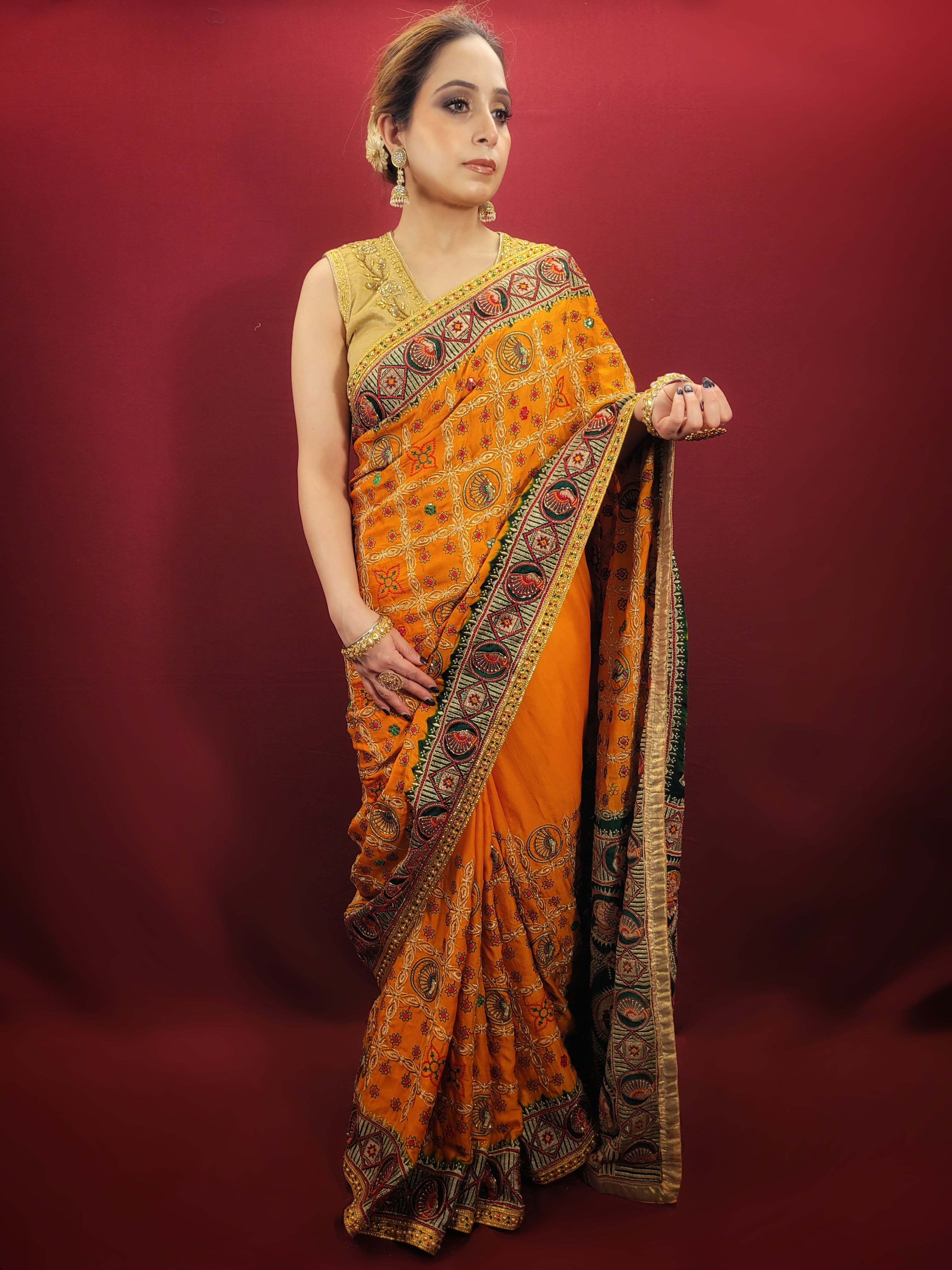 Golden yellow bridal saree best sale